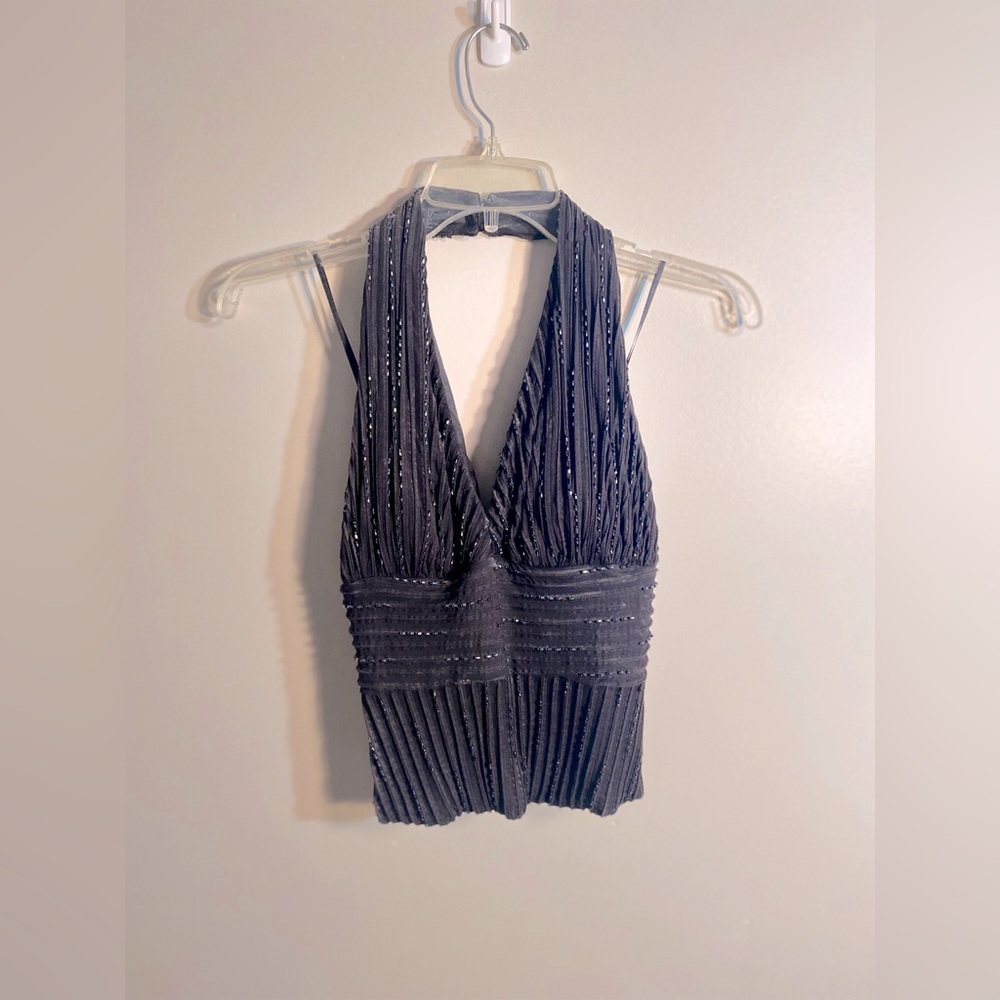 Cache Elegant Women’s Halter Top | Black with Black Beading | Size: 2